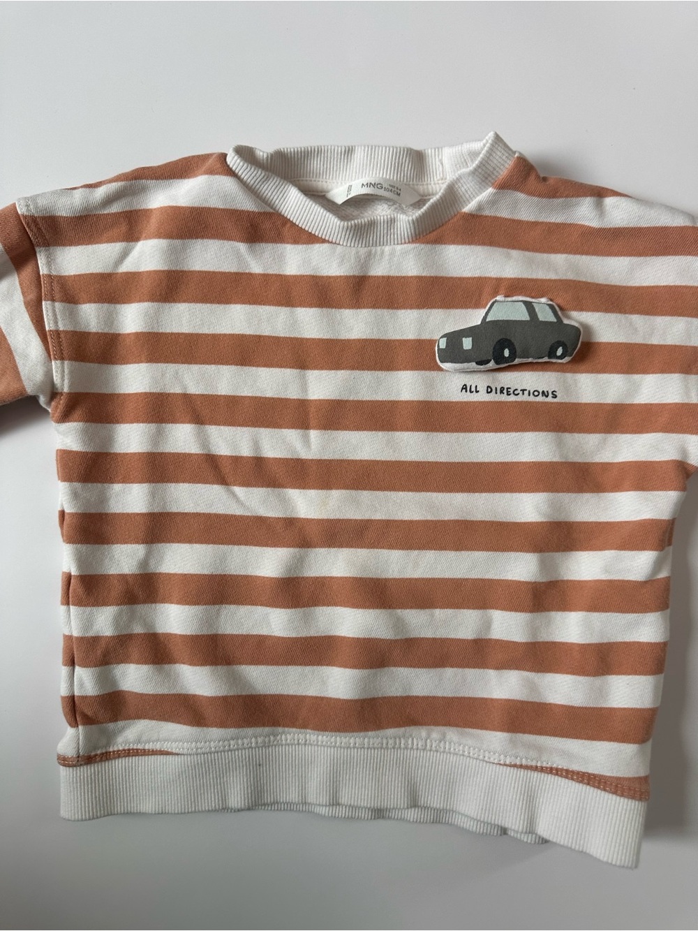Mango Kids Striped Sweatshirt in Cream & Brown with Car Patch